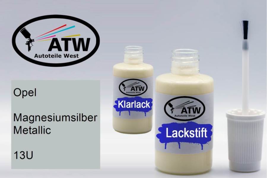 Opel, Magnesiumsilber Metallic, 13U: 20ml Lackstift + 20ml Klarlack - Set, von ATW Autoteile West.